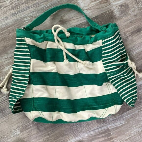 Gap Hobo Beach Pool Tote Bag White Green Weekender Rope Drawstring Snap Recycled - Picture 5 of 16